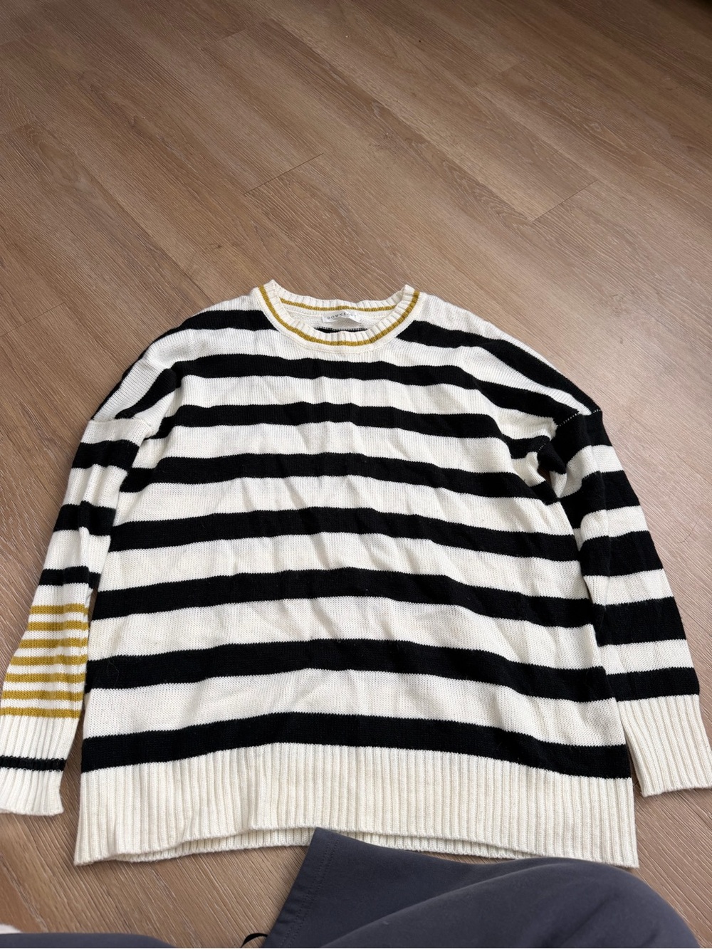 Striped Black and Cream women’s Sweater with Yellow Accent
